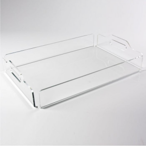 Safata de servei d'acrílic de fàcil neteja duradora rectangle transparent del fabricant amb nanses