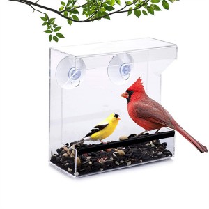 Mangiatoia per uccelli con tazze e vassoio per semi rimovibile a 2 sezioni con fori di scarico Mangiatoia per uccelli in acrilico per esterni con resistente alle intemperie