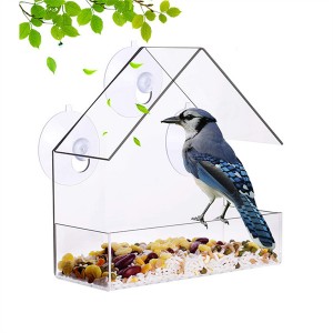 Кормушка для птиц с чашками и двухсекционным съемным лотком для семян с дренажными отверстиями Акриловая кормушка для птиц на открытом воздухе с защитой от атмосферных воздействий
