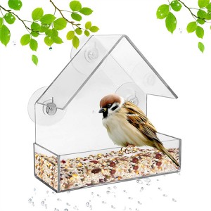 Թափանցիկ կլոր ակրիլային թռչնի պատուհանի սնուցիչ Clear plexiglass Large Bird feeder for դրսի համար