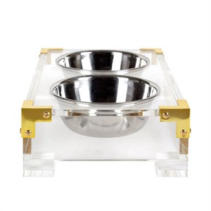 Plexiglass Acrylic Dog Bowl Display Tray Acrylic Dog Bowl Tray with Polished Brass Corners