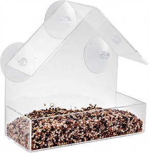 Window Bird Feeder Decorate House with Birds Clear Acrylic Plastic with 3 Strong Extra Suction Cups Ho kenyeletsoa mohopolo bakeng sa Nature Lover.