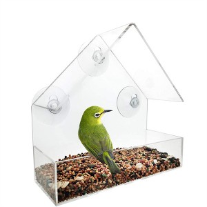 Penyuap Burung Tingkap Segitiga Luaran Pemberi Rumah Burung Akrilik Jelas dengan Cawan Sedutan Kuat