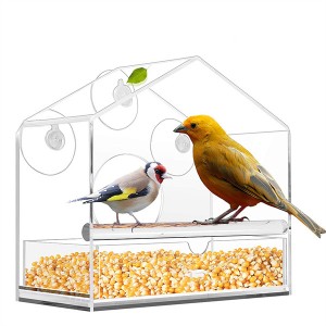 מזין ציפורים לחלון חיצוני משולש אקריליק שקוף לציפורים עם כוסות יניקה חזקות