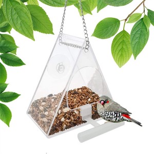 鳥の餌箱 カップと2段の取り外し可能なシードトレイ 排水穴付き 屋外用 アクリル 鳥の餌箱 耐候性あり