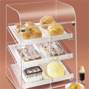 custom wholesale hot food cake pizza buffet table sa harap bukas na bakery tray cabinet box Acrylic bakery bread display case