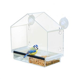 Fuglefoder med kopper og 2-delt aftagelig frøbakke med drænhuller Udendørs akrylfuglefoder med vejrbestandig