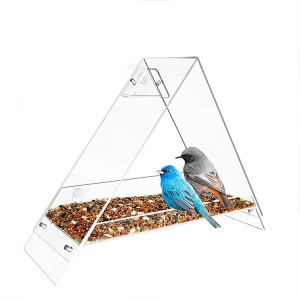 ფანჯრის ჩიტების მიმწოდებელი გარე სამკუთხედის გამჭვირვალე აკრილის ჩიტების სახლის მიმწოდებლები ძლიერი შეწოვის ჭიქებით