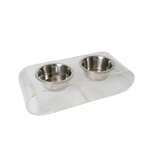 Plexiglass Acrylic Dog Bowl Display Tray Acrylic Dog Bowl Tray na may Pinakintab na Brass Corners