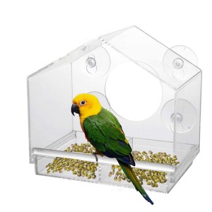 Window Bird Feeder ສາມຫຼ່ຽມກາງແຈ້ງ Clear Acrylic Bird House Feeders with Strong Suction Cups
