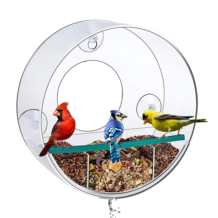 Genomskinlig rund akryl fågelfönstermatare klar plexiglas stor fågelmatare för utsidan