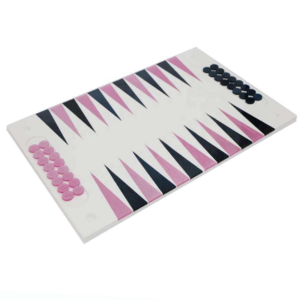 Meja perjalanan merah jambu mewah yang disesuaikan Permainan Papan blok mainan kanak-kanak dam harga papan markah set backgammon akrilik lucite