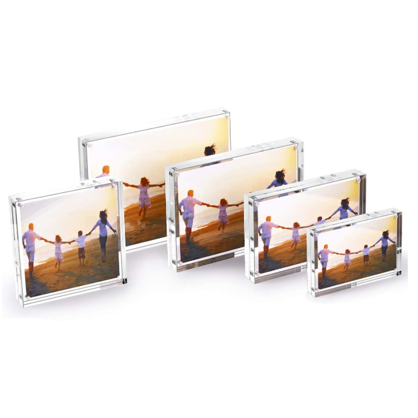 Տպագրական դեկորատիվ Perspex սեղանի պաշտպանիչ թափանցիկ երկկողմանի քառակուսի նկար Բլոկ թափանցիկ մագնիսական ակրիլային լուսանկարների շրջանակ