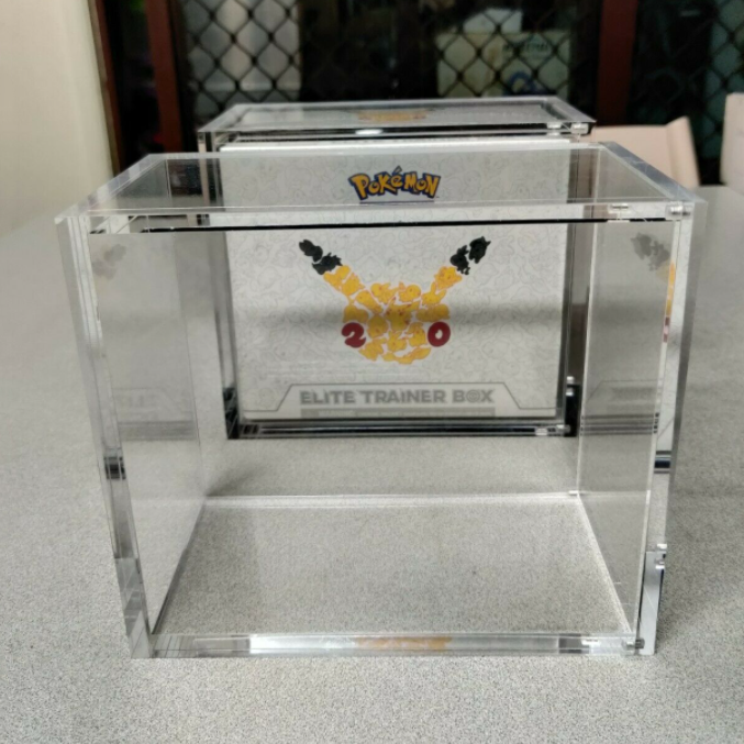 acryl Etb likarete magnetic base set Display Case Lid Acrylic Pokemon Booster Box Display Case With Magnet Closure Protector Case