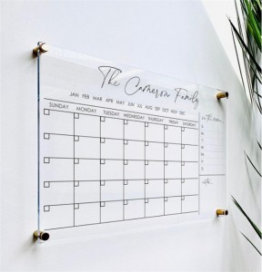 Montado a medida Flotante regalar sublimación colgar impresión digital para colorear año mensual acrílico calendario de borrado en seco para pared