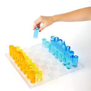 Transparent na Acrylic Gameboard at 32 Chess Pieces Plexiglass Gift Block