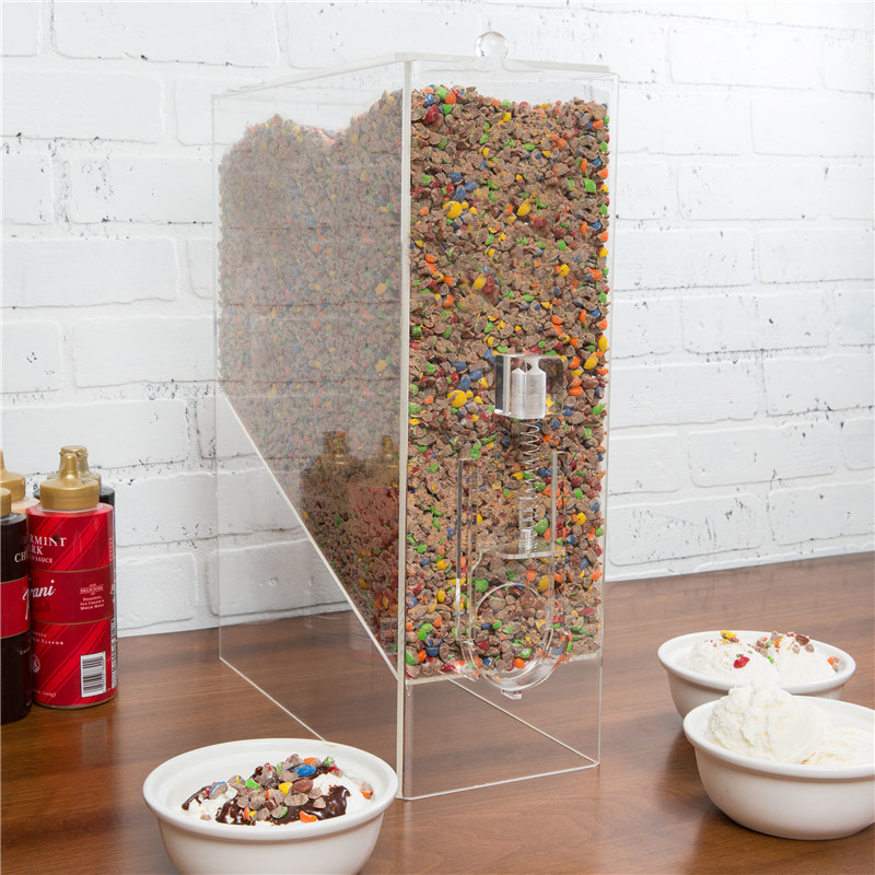 2020 Nije Styl Grutte Kapasiteit Oanpaste Clear Acryl Dry Food Dispenser Luchtdicht 9 lb Gravity Feed Bulk Cereal Dispenser