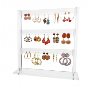 espositore per gioielli trasparente personalizzato portaoggetti per orecchini in acrilico per negozio di ragazze da donna