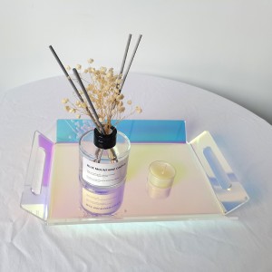 Iridescent Acrylic Serving Tray Tsev noj mov Acrylic Tray Rainbow Food Storage Tray with Handles