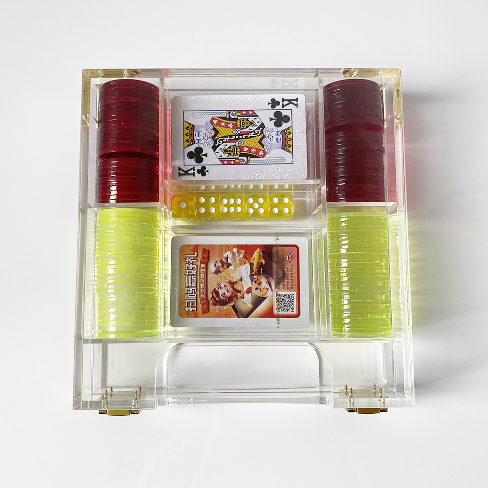 Krāsains akrila pokera spēļu komplekts pielāgotas krāsas Perspex iekštelpu pokera spēļu komplekts
