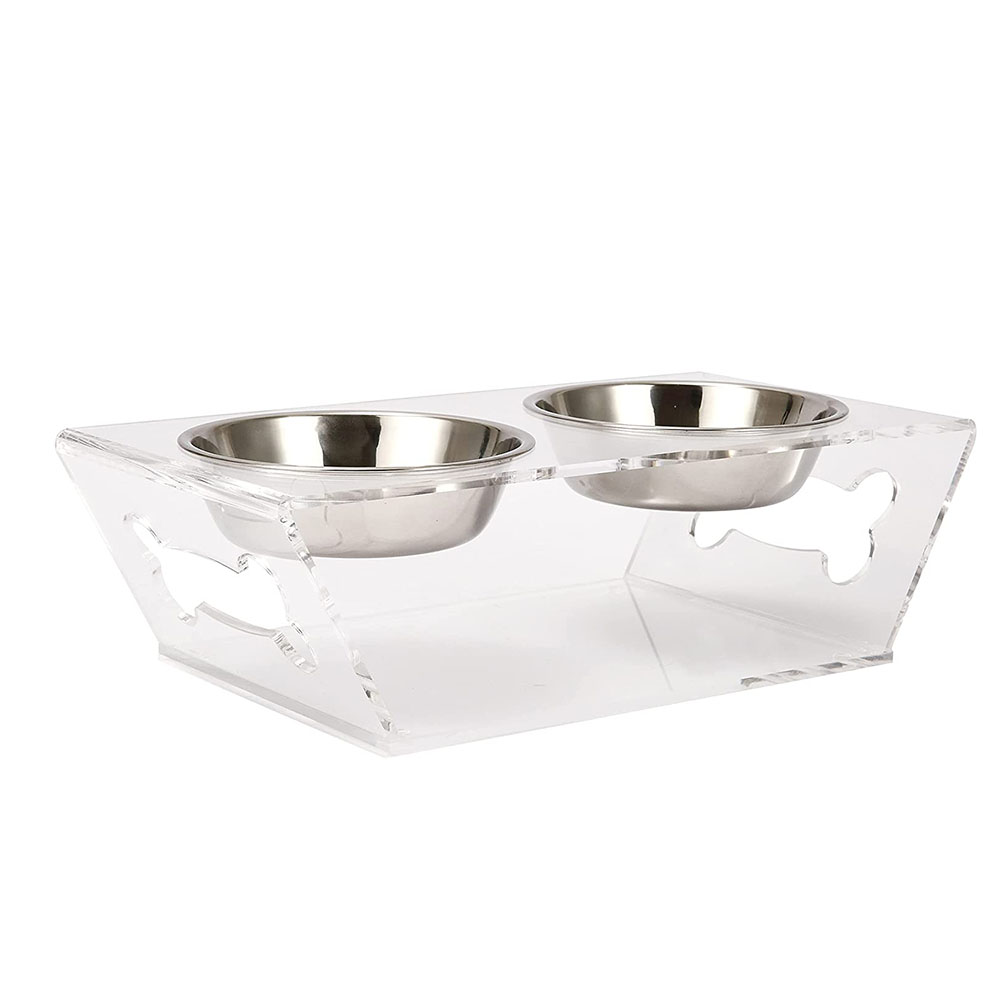 Prozirna akrilna posuda za kućne ljubimce, povišeni stalak za hranjenje za pse s 2 zdjele