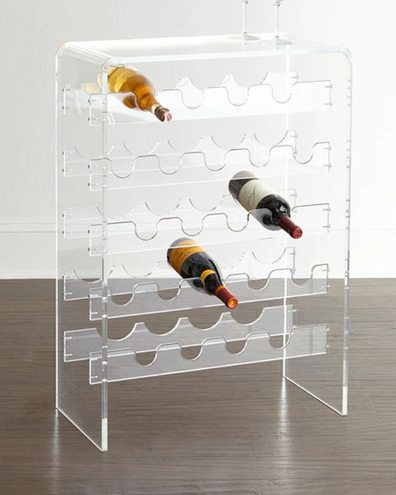 Soporte de exhibición de viño de acrílico transparente personalizado por xunto Soporte de botella de viño apilable