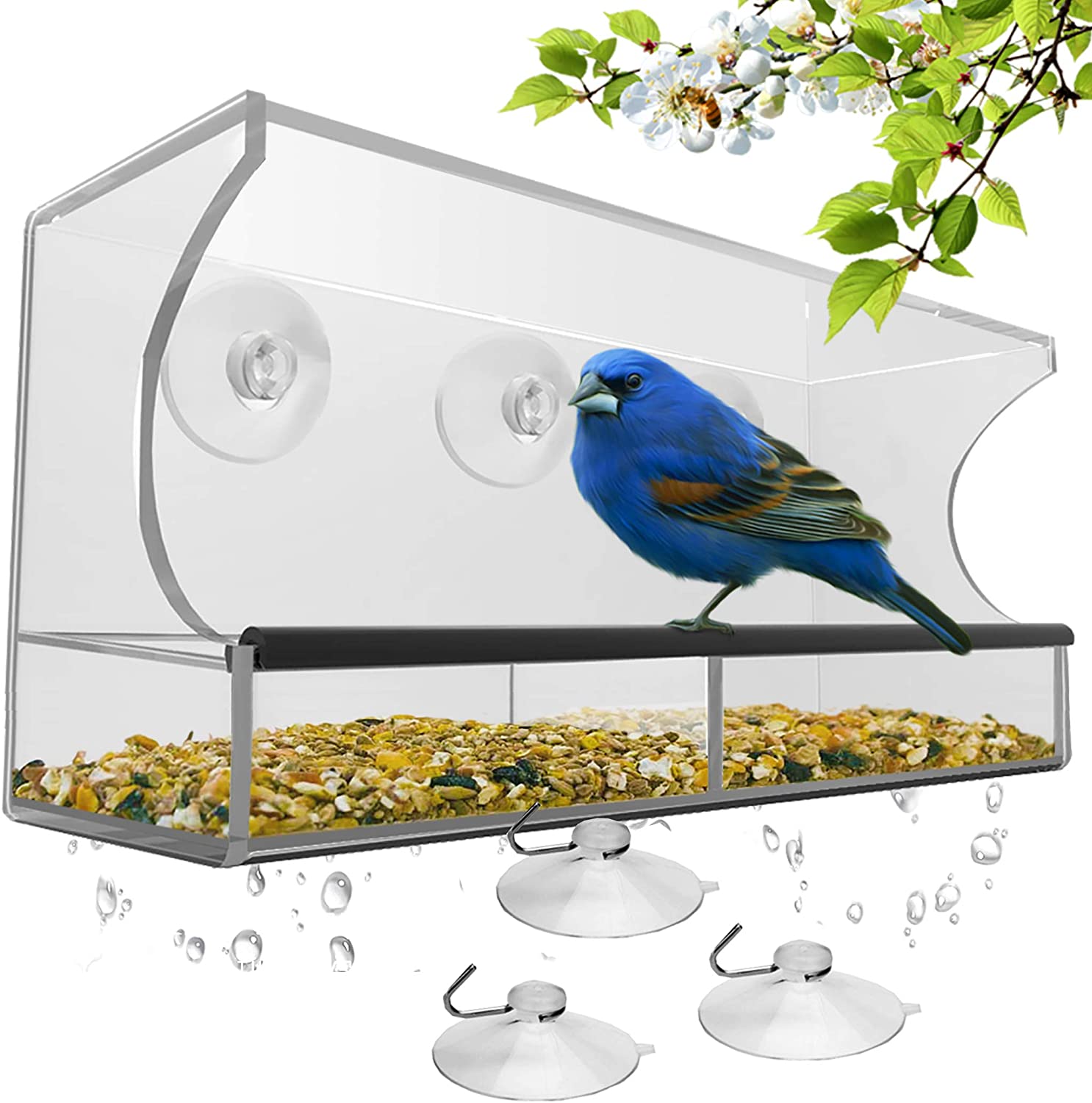 Large Clear Window Bird Feeder Enjoy Birds Close From Inside House Best For Kids And Pets Mounts With 3 All-Weather Suction Cups