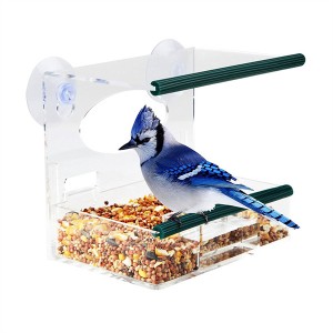 Mohope oa Wild Bird Feeder Suction Cup bakeng sa Window e Ntle ea Squirrel Bopaki ba Acrylic Bird Food Tray House
