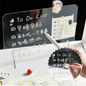 grosir kustom rumah kantor Sekolah Anak-anak Rekam papan catatan informasi harian Clear Acrylic Dry Erase Memo Tablet dengan Basis