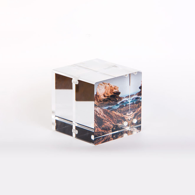 Cub quadrat de plexiglàs de decoració d'oficina marc acrílic polit de 3 x 3 polzades amb imants