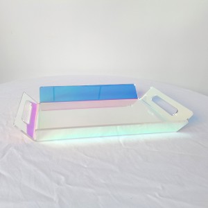 Iridescent Acrylic Serving Tray Restaurant ថាស Acrylic Rainbow Food Storage Tray with Hands