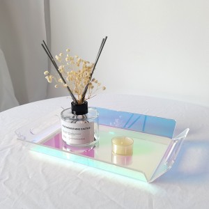 Iridescent Acrylic Serving Tray Restaurant Acrylic Tray Rainbow Food Storing Tray with Handles