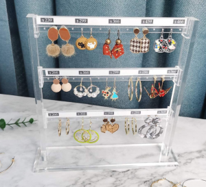 fomba amam-panao mangarahara Jewelry Display Stand Storage Decor Acrylic Earring Holder ho an'ny Vehivavy Girls Store