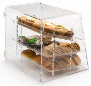 Maizes kūku veikals Pielāgota skaidra loga kaste Akrila pārtikas uzglabāšanas kaste Maizes cepumu kūciņu virtuļu vitrīna