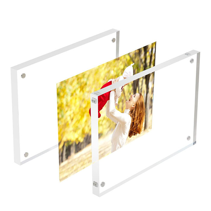 Tin-aw nga Crystal Perspex Picture Frame Duha ka kilid nga Acrylic Photo Frame nga May Magnet