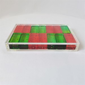 လက်ဆောင်အတွက် 28PCS Dominoes ဂိမ်းပါရှိသော အရည်အသွေးမြင့် ဖောက်ထွင်းမြင်ရသည့် Lucite Acrylic Domino Set