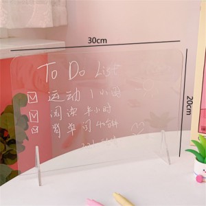 skræddersyet engros Skolekontor hjem Børn Optag daglig informationsnotatavle Klar Akryl Dry Erase Memo Tablet med base