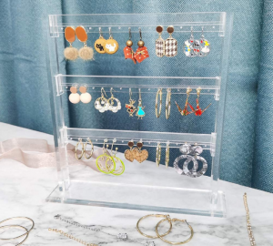 Suport d'exhibició de joies transparent personalitzat, decoració d'emmagatzematge, suport d'arracades acrílic per a botiga de dones i nenes