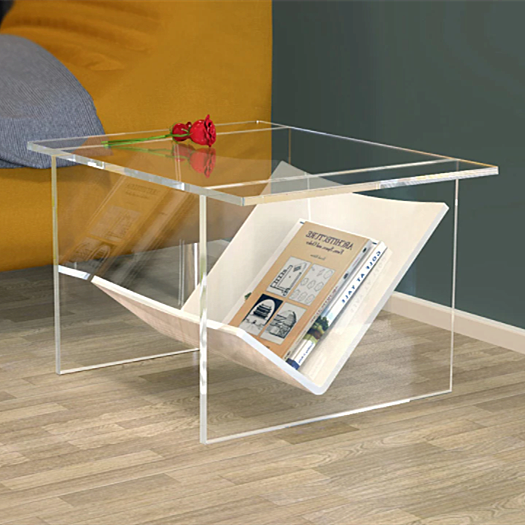 Esquina rosa intelixente por xunto personalizada, mesa de centro nórdica moderna e transparente para exteriores, mesa auxiliar de acrílico de luxo para sala de estar
