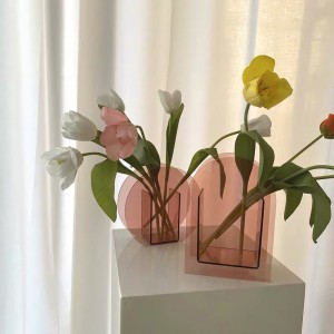 Skaidri rožinė Lucite gėlių vaza Vestuvių akrilo dekoro vaza