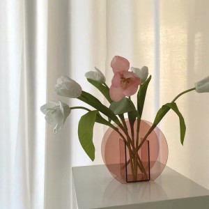 Transparent Pink Lucite Paj Vase Kab tshoob Acrylic Decor Vase