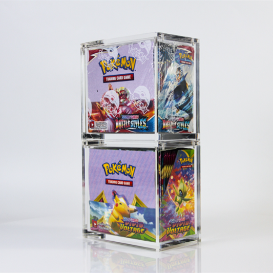 ብጁ የመጀመሪያ እትም የሚያበራ ዕጣ ፈንታዎች xy evolutions አስማት መሰብሰብ የካርቴ ካርዶችን ያጸዳል Acrylic Pokemon Booster box case