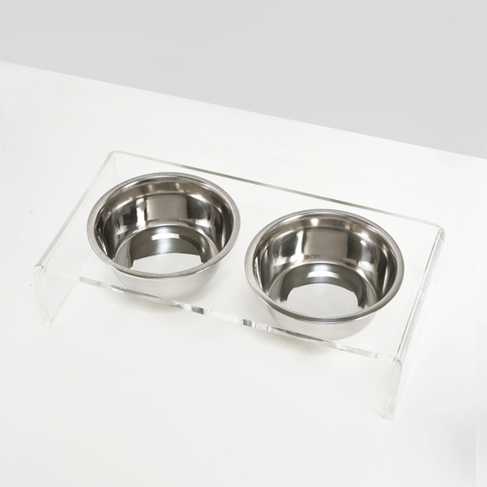 ចានអាគ្រីលីកពីរដង ធុងដាក់ចំណីសត្វចិញ្ចឹម Plexiglass Pet Bowl Storage Tray
