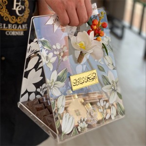 Caja de agasallo de cristal personalizado, rústico, musulmán, asas de caixa de regalo, bandexa de voda para invitados