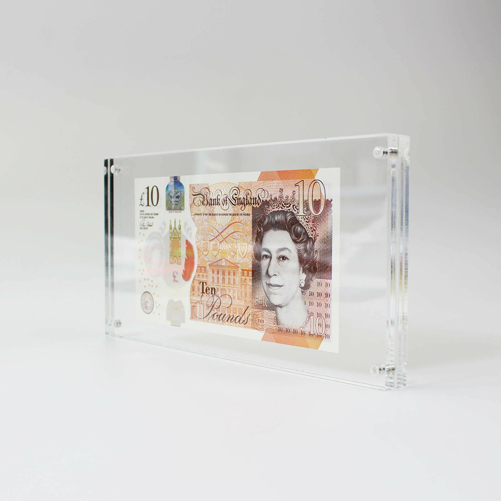 10X20cm Photo Bank Note Money Holder Acrylic Clear Currency Frame bil-kalamiti