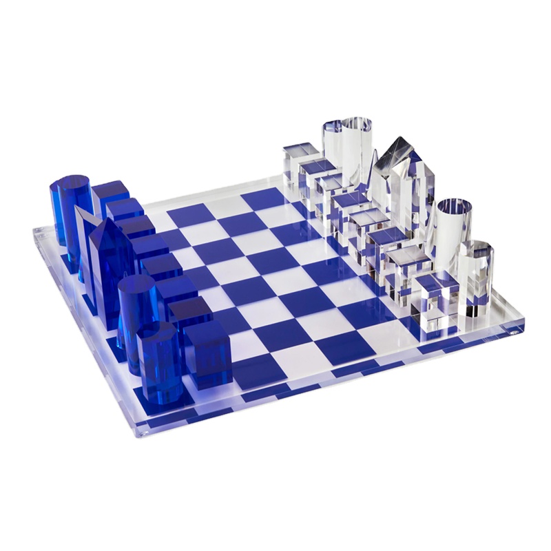 Jogo de xadrez acrílico de luxo azul cobalto para presente de acrílico personalizado