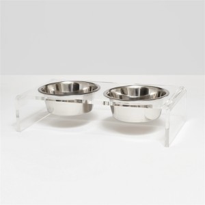 Plexiglass Pet Food Storage Tray Clear Acrylic Feeder Stand with Glass Bowl