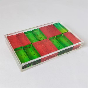 Högkvalitativ genomskinlig Lucite akryl Domino-set med 28 st dominospel som present