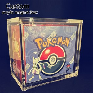 Custom Pokemon ETB Display Case Magnet Lid Ntsia Hlau Sib dhos kaw Cov ntaub ntawv Acrylic Booster Box Zaub