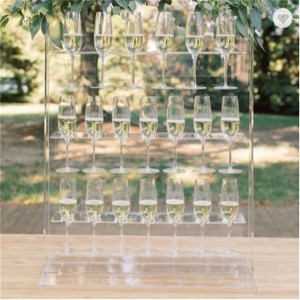 Soporte de exhibición de vasos de champán de parede de plástico por xunto personalizado Soporte de copa de champán de acrílico transparente para bodas